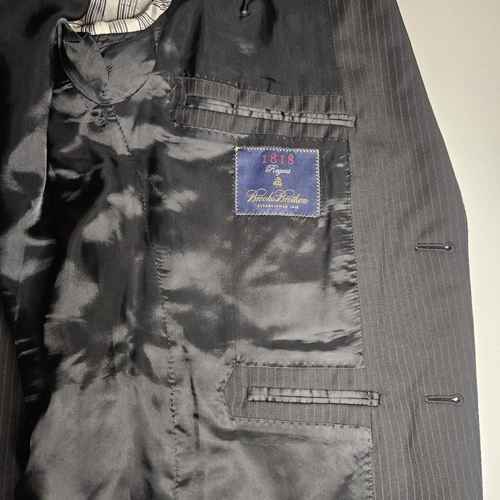 Brooks Brothers Mens‎ Blazer 42R 1818 Regent Wool Jacket Pinstripe Black Italy